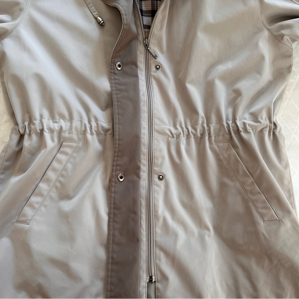 Vintage Y2K Liz Claiborne Beige Jacket Coat Detachable Hood Size Large - Picture 8 of 16